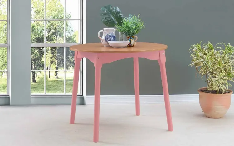 MESA DE COZINHA REDONDA MIMO DIAM.90CM VERNIZ JATOBÁ E LACA ROSA CORAL