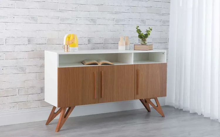 ARMÁRIO BUFFET PARA SALA DE JANTAR 3 PORTAS COM NICHO FREDDIE BRANCO COM FREIJÓ E JATOBÁ 135x35x79 CM