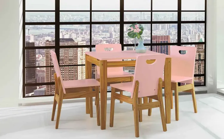 MESA DE JANTAR 4 LUGARES TUCUPI 80CM ACABAMENTO STAIN NÓZES E ROSA BEBÊ