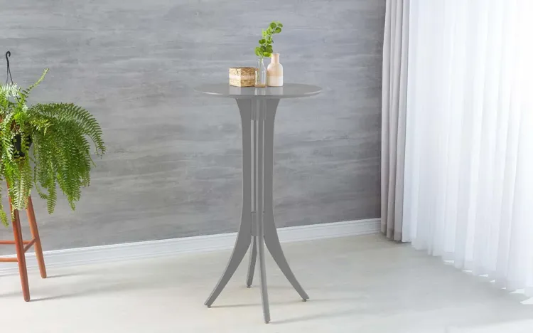 MESA BISTRÔ MADEIRA MACIÇA ALTA TAMPO REDONDO JULIETTE 60x60X107CM LACA CINZA CONCRETO