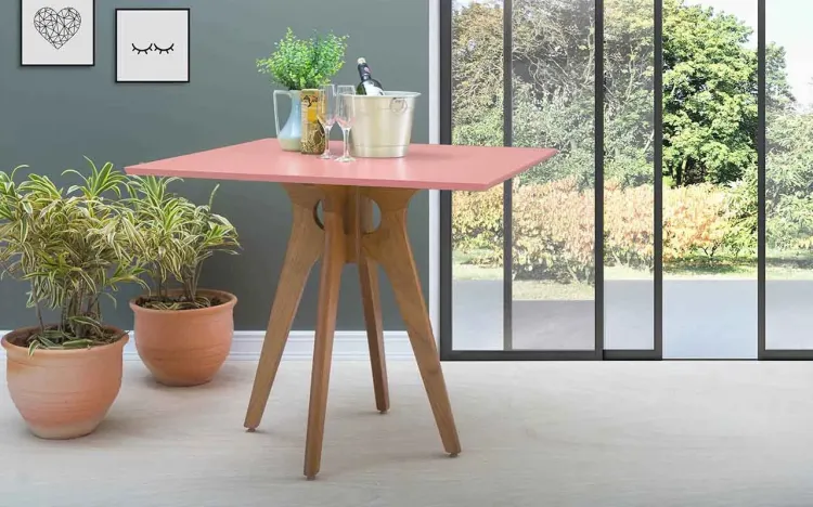 MESA JANTAR QUADRADA BIANCHI 90X90X77CM JATOBÁ E ROSA CORAL