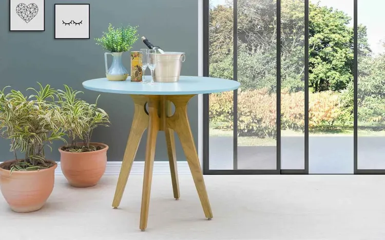MESA REDONDA 4 LUGARES BIANCHI 90X77CM AMÊNDOA E AZUL BEBÊ