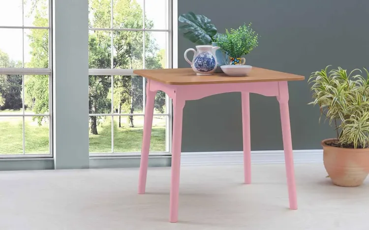 MESA DE JANTAR TORNEADA MIMO 80X80X76CM VERNIZ JATOBÁ E LACA ROSA BEBÊ