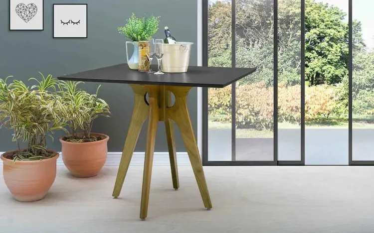 MESA DE JANTAR PRETA QUADRADA BIANCHI 90X90X77CM AMÊNDOA E PRETO
