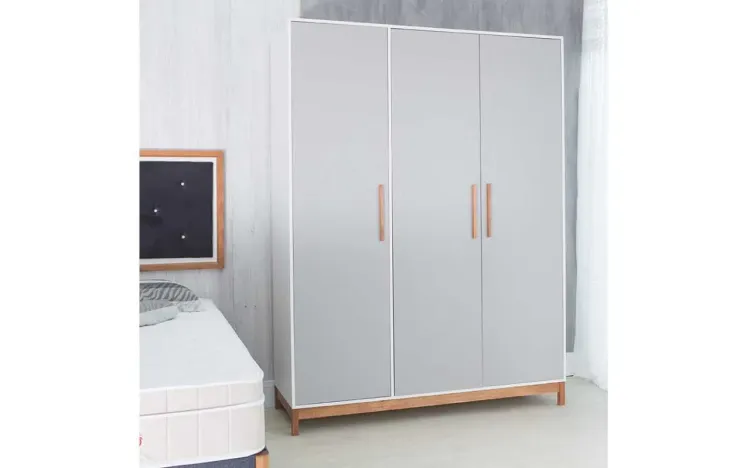 GUARDA-ROUPA CASAL 3 PORTAS ROUPEIRO MDF CINZA COMPACTO DESIGN MODERNO MOORE 154,6x53x198,5 CM