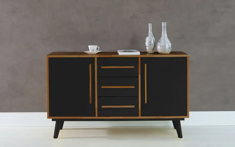 BALCÃO BUFFET COM GAVETA E 2 PORTAS CELESTE CAPUCCINO E PRETO 133X40X79,5 CM