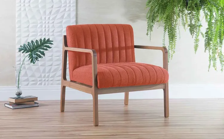 POLTRONA PARA QUARTO CANELA VERNIZ AMENDOA TEC.918 COR SALMÃO 69X71X79 CM