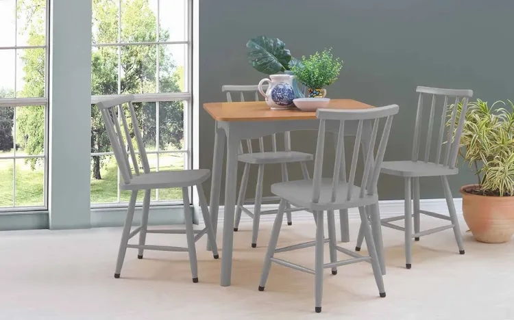 MESA COM 4 CADEIRAS DE JANTAR MIMO 80CM VERNIZ JATOBÁ E LACA CINZA CONCRETO