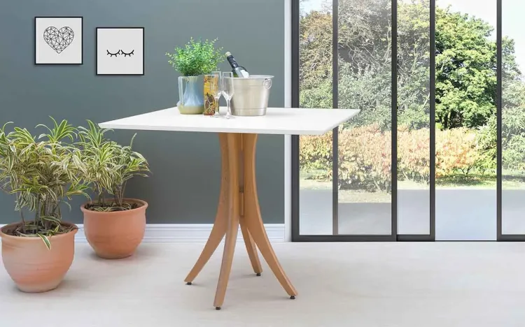 MESA BRANCA DE JANTAR QUADRADA JULIETTE 90X90X77CM JATOBÁ E BRANCO