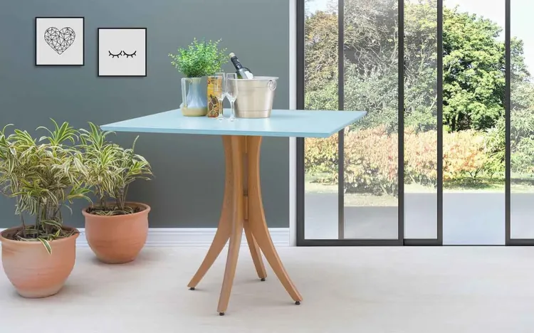 MESA QUADRADA 4 CADEIRAS JULIETTE 90X90X77CM JATOBÁ E AZUL BEBÊ
