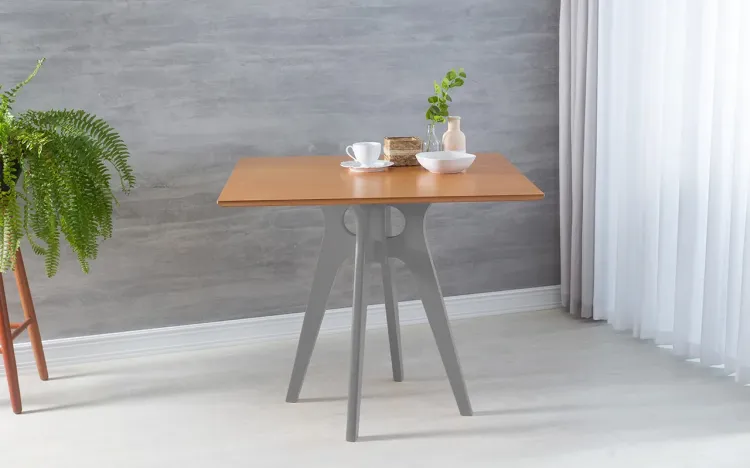 MESA JANTAR QUADRADA BIANCHI 90X77CM CINZA CONCRETO E JATOBÁ