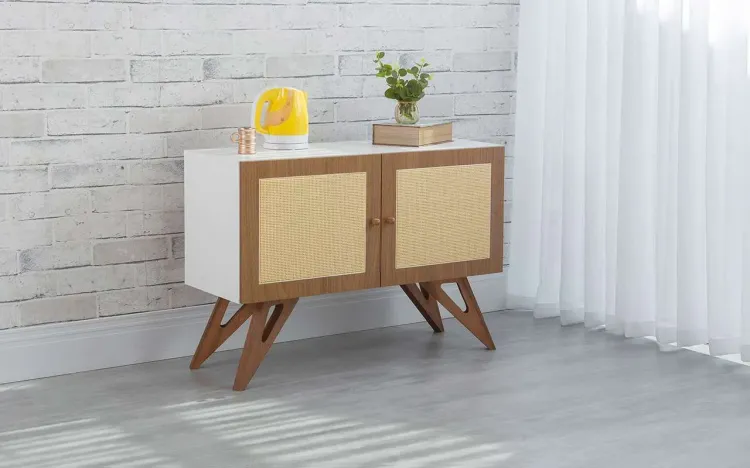 ARMÁRIO BUFFET 2 PORTAS PARA SALA DE JANTAR COM PALHINHA FREDDIE BRANCO COM FREIJÓ E JATOBÁ 90x35x64,7 CM