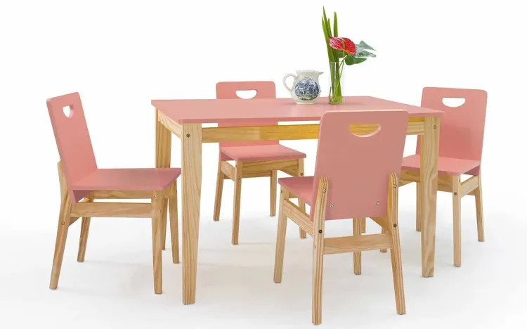 MESA DE JANTAR 4 LUGARES TUCUPI 120CM ACABAMENTO STAIN NATURAL E ROSA CORAL