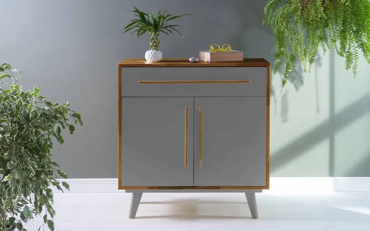 BALCÃO BUFFET PARA SALA DE JANTAR COM GAVETA E 2 PORTAS CELESTE CAPUCCINO E CINZA CONCRETO 90X40X98 CM