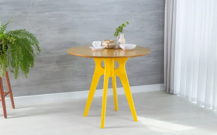 MESA DE JANTAR REDONDA BIANCHI 90X77CM AMARELO E AMÊNDOA