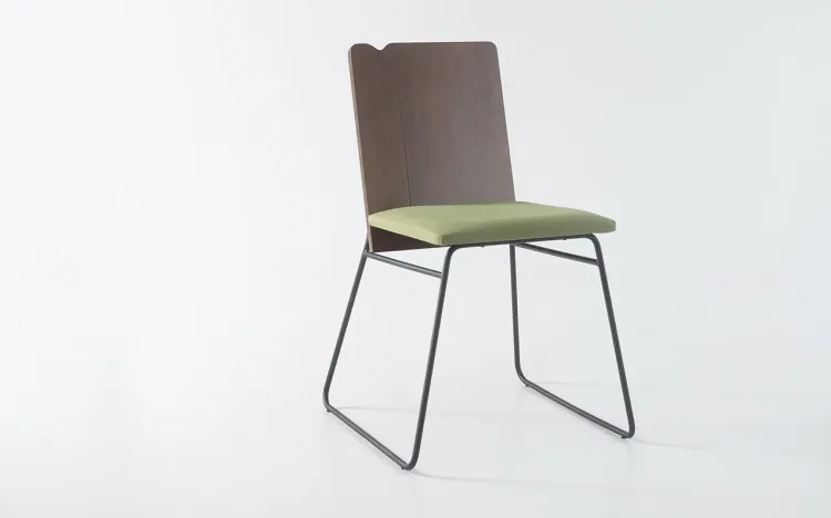 CADEIRA ESTOFADA DE METAL BEND 03 VERNIZ CAPUCCINO E TEC. 121 VERDE MUSGO 51X51X81 CM