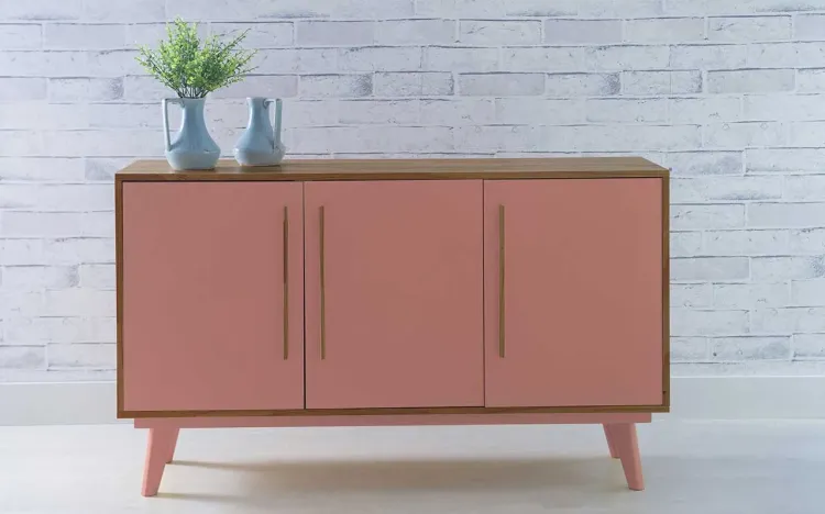 ARMÁRIO 3 PORTAS COM PRATELEIRA CELESTE NÓZES E ROSA CORAL 133X40X79,5 CM 