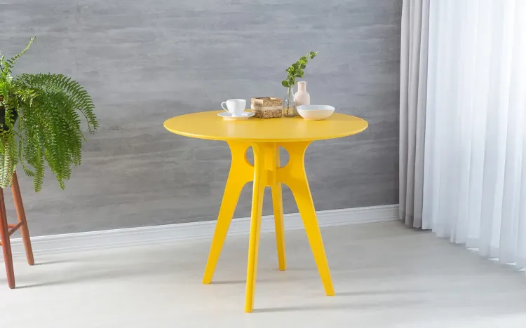 MESA DE JANTAR REDONDA BIANCHI LACA AMARELA 90X77CM