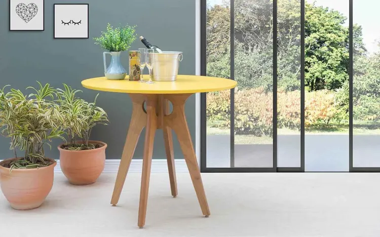 MESA DE JANTAR REDONDA BIANCHI 90X77CM JATOBÁ E AMARELO