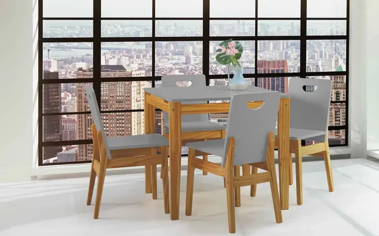 MESA COM CADEIRAS TUCUPI 80CM ACABAMENTO STAIN NÓZES E CINZA CONCRETO