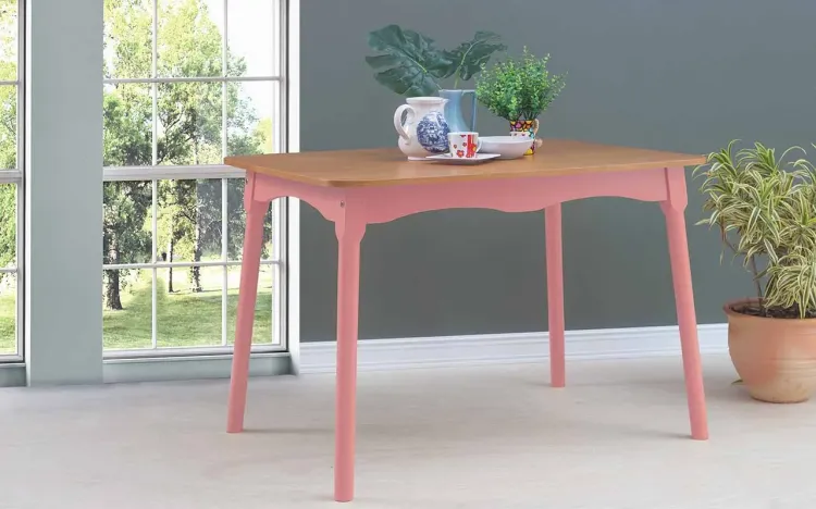 MESA VINTAGE MADEIRA MACIÇA MIMO 110X80X76CM VERNIZ JATOBÁ E LACA ROSA CORAL