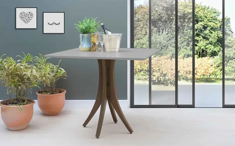 MESA DE JANTAR DE MADEIRA QUADRADA JULIETTE 90X90X77CM NOGUEIRA E CINZA CONCRETO