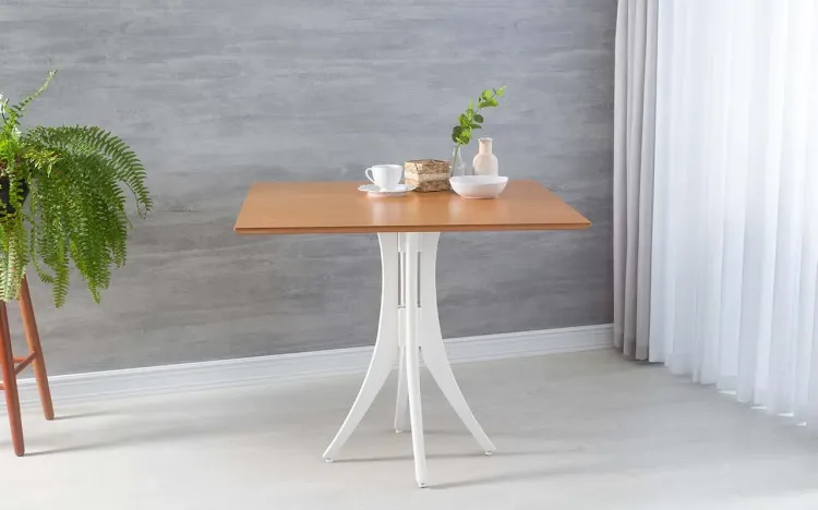 MESA BRANCA DE JANTAR QUADRADA JULIETTE 90X90X77CM JATOBÁ E BRANCO