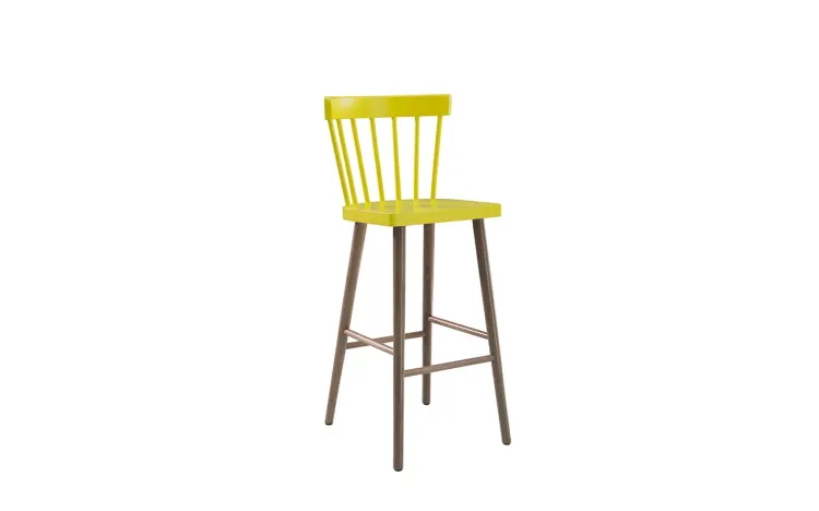 BANQUETA PARA BALCÃO FOLK VERNIZ CAPUCCINO E AMARELO 45x46x105CM