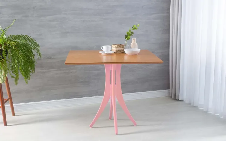 MESA PARA APARTAMENTO PEQUENO QUADRADA JULIETT 90X90X77CM JATOBÁ E ROSA BEBÊ