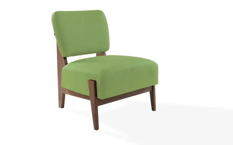 POLTRONA PARA SALA SEM BRAÇOS PÉS DE MADEIRA ESTOFADA COR VERDE SAMAMBAIA VERNIZ CAPUCCINO TEC.942 - 67x66x82 CM