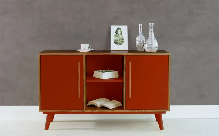 BUFFET PARA SALA DE JANTAR COM PRATELEIRA E 2 PORTAS CELESTE CAPUCCINO E VERMELHO 133X40X79,5 CM