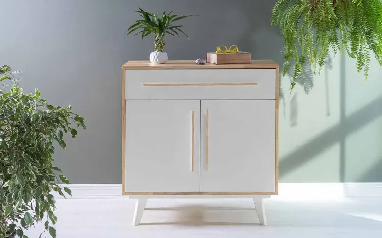 ARMÁRIO DE COZINHA PEQUENO 2 PORTAS E GAVETA CELESTE NATURAL E BRANCO 90X40X98 CM