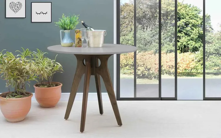 MESA 4 LUGARES REDONDA BIANCHI 90X77CM NOGUEIRA E CINZA CONCRETO