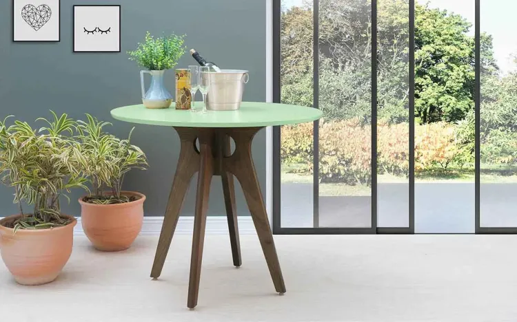 MESA REDONDA 4 CADEIRAS BIANCHI 90X77CM NOGUEIRA E VERDE SÁLVIA