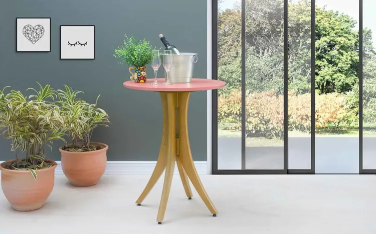 MESA BISTRÔ BAIXA REDONDA JULIETTE 60X77CM AMÊNDOA E ROSA CORAL
