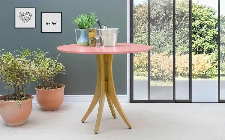MESA DE JANTAR REDONDA JULIETTE 90X77CM AMÊNDOA E ROSA CORAL