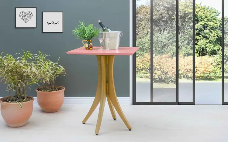 MESA DE JANTAR DE MADEIRA PEQUENA QUADRADA JULIETTE 60X60X77CM AMÊNDOA E ROSA CORAL