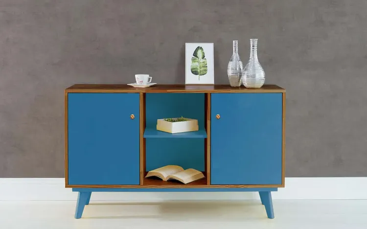 ARMÁRIO 2 PORTAS COM PRATELEIRA PUXADOR BOLINHA CELESTE  - CAPUCCINO E AZUL 133X40X79,5 CM