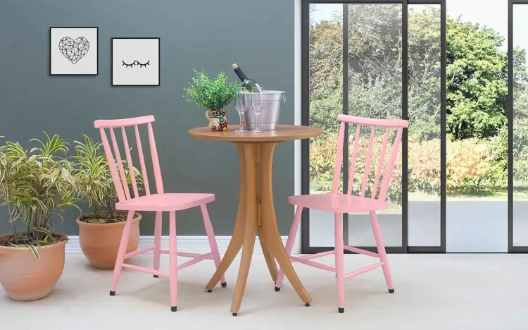 MESA BISTRÔ REDONDA COM 2 CADEIRAS JULIETTE VERNIZ JATOBÁ E ROSA BEBÊ