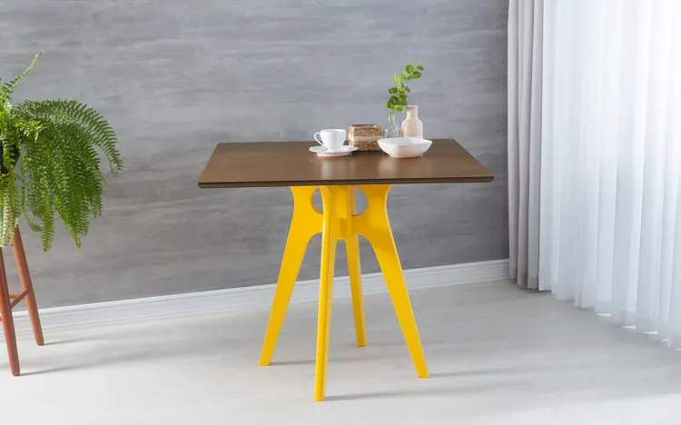 MESA DE JANTAR QUADRADA BIANCHI 90X77CM AMARELA E CAPUCCINO