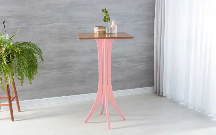 MESA BISTRÔ MADEIRA MACIÇA ALTA TAMPO QUADRADA ESTILO BAR JULIETTE 60x60X107CM JATOBÁ E ROSA BEBÊ