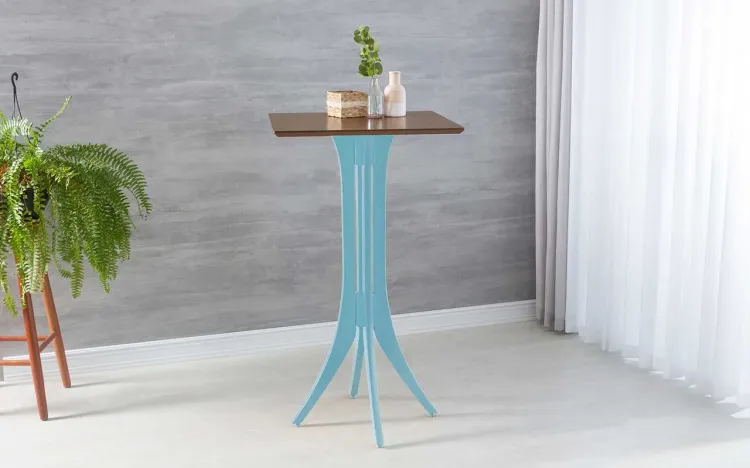 MESA DE MADEIRA MACIÇA ALTA GOURMET QUADRADA JULIETTE 60x60X107CM CAPUCCINO E AZUL BEBÊ