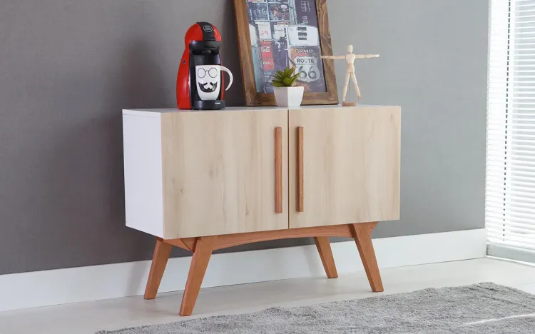 BALCÃO PARA SALA TIPO BUFFET RETRÔ MODERNO BRANCO 2 PORTAS FAIA DOLORES 90x35x64,7 CM