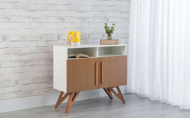ARMÁRIO BUFFET PARA SALA DE JANTAR 2 PORTAS COM NICHO FREDDIE BRANCO COM FREIJÓ E JATOBÁ - 90x35x79 CM