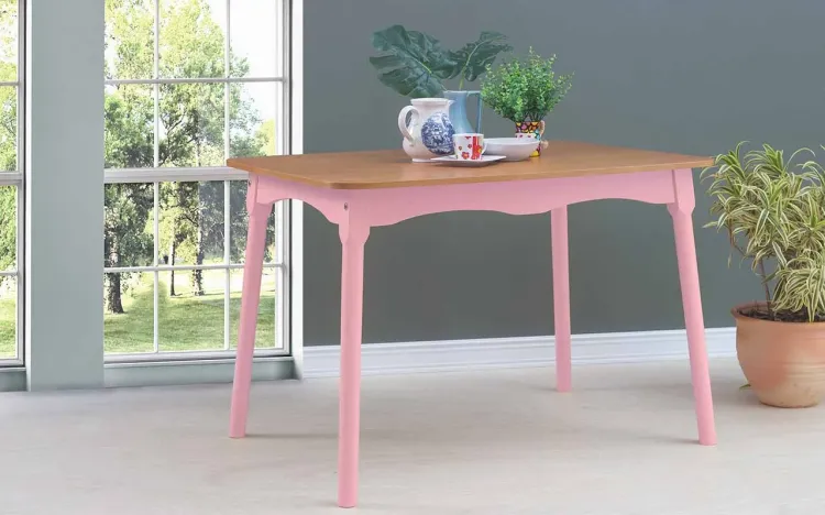 MESA PARA SALA DE JANTAR MIMO 110X80X76CM VERNIZ JATOBÁ E LACA ROSA BEBÊ
