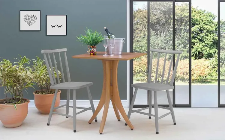 MESA COM 2 CADEIRAS QUADRADA JULIETTE VERNIZ JATOBÁ E CINZA CONCRETO