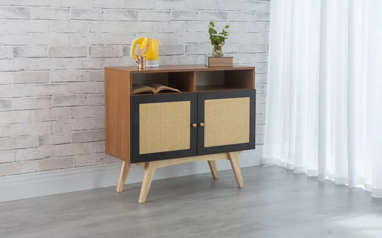 BALCÃO BUFFET PARA SALA DE JANTAR 2 PORTAS COM NICHO DOLORES FREIJÓ COM PRETO E TAEDA 90x35x79 CM