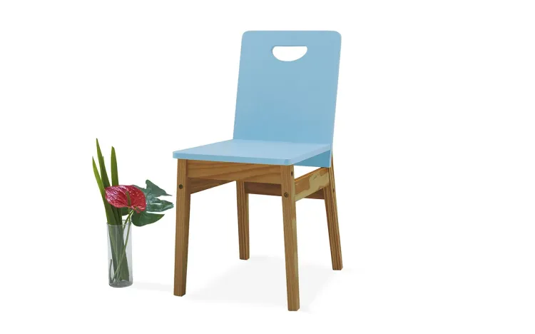 CADEIRA PARA MESA DE JANTAR TUCUPI ACABAMENTO STAIN NÓZES E AZUL BEBÊ 40X51X81CM