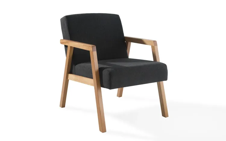 POLTRONA PARA SALA COM BRAÇOS PRETA CHARLIE VERNIZ AMENDOA TEC.999 60x74x84 CM