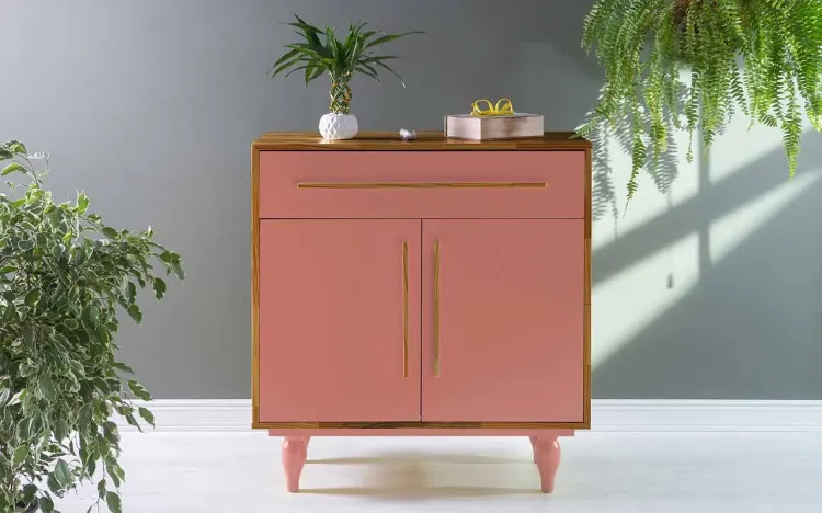 BALCÃO BUFFET PARA SALA DE JANTAR COM GAVETA E 2 PORTAS SIDERAL CAPUCCINO E ROSA CORAL 90X40X98 CM